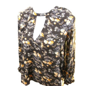 AMERICAN Eagle Black Floral Button Back Blouse Size Small